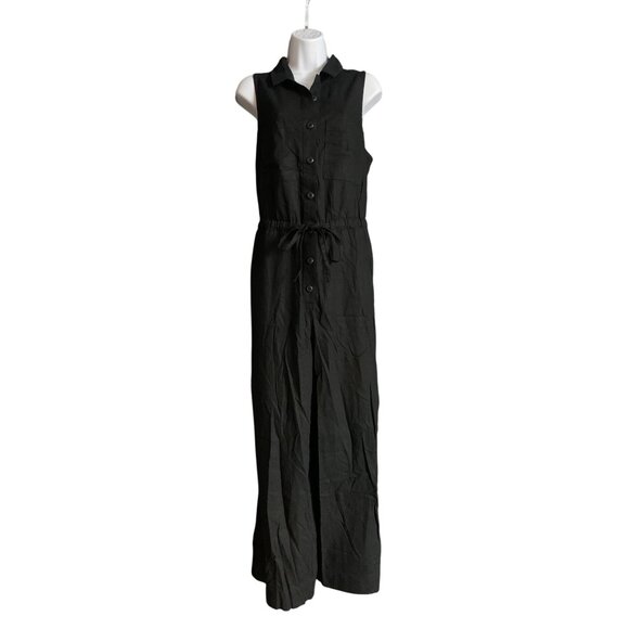 Universal Thread Womens Sleeveless Black Button-Front Jumpsuit Drawstring Waist - Picture 1 of 12